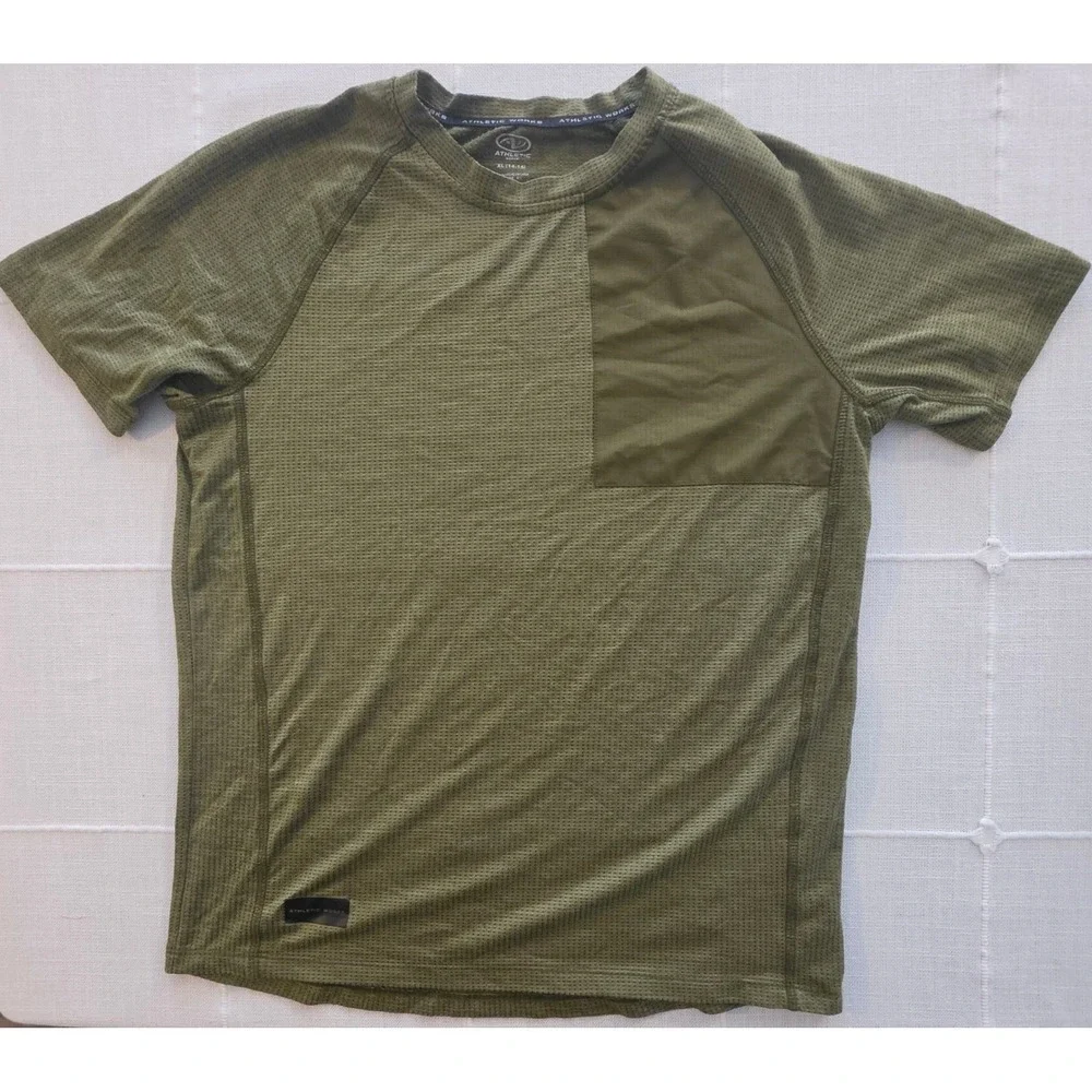 Athletic Works Boys XL 14-16 Olive Green Short Sleeve Performance Mesh Tee Shirt
